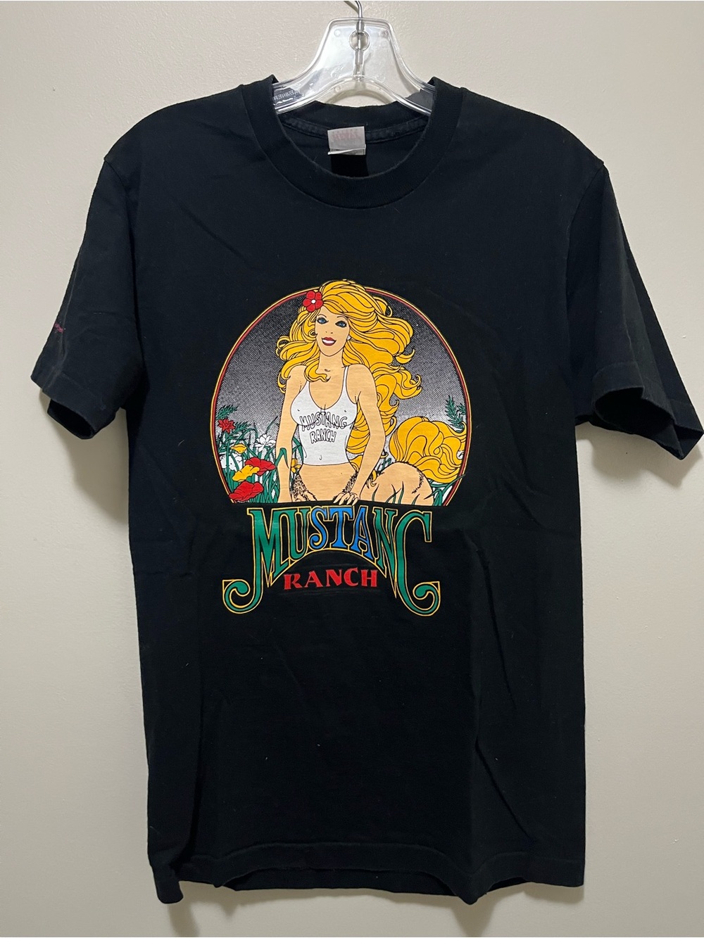 Vintage 90s Mustang Ranch Brothel T Shirt Medium Black Single Stitch Made In USA